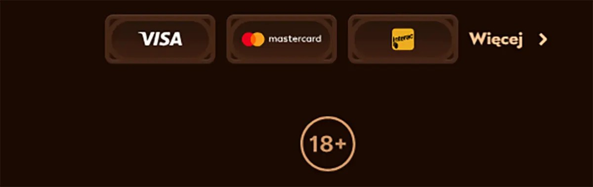 “Payment methods section displaying Visa, Mastercard, and Interac logos, with a ‘More’ option and an 18+ age restriction icon.”